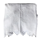 Old embroidered linen sheet MS scalloped edge hand