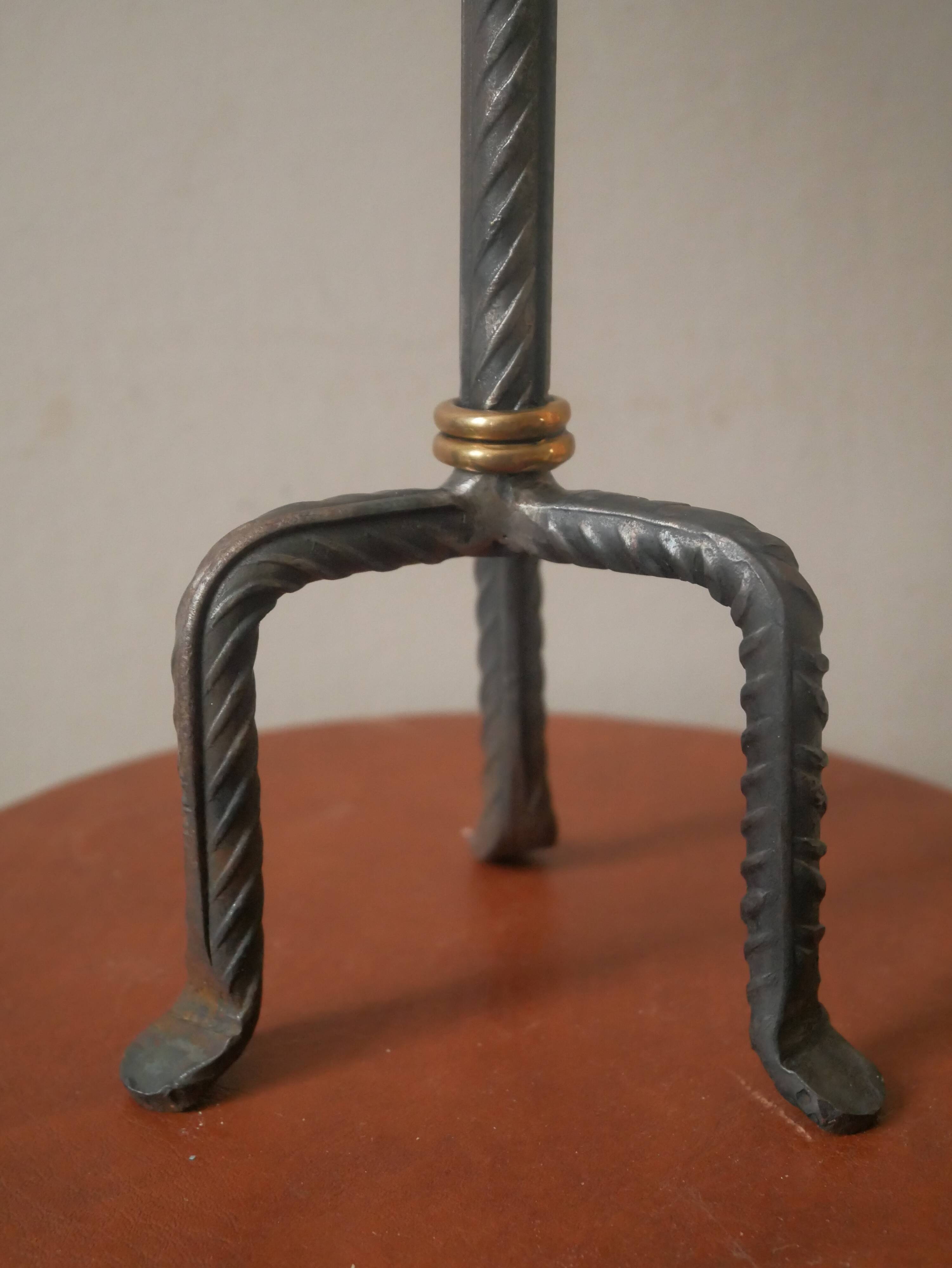 Candlestick with three branches wrought iron brass handcrafted unique piece candelabra candle holder