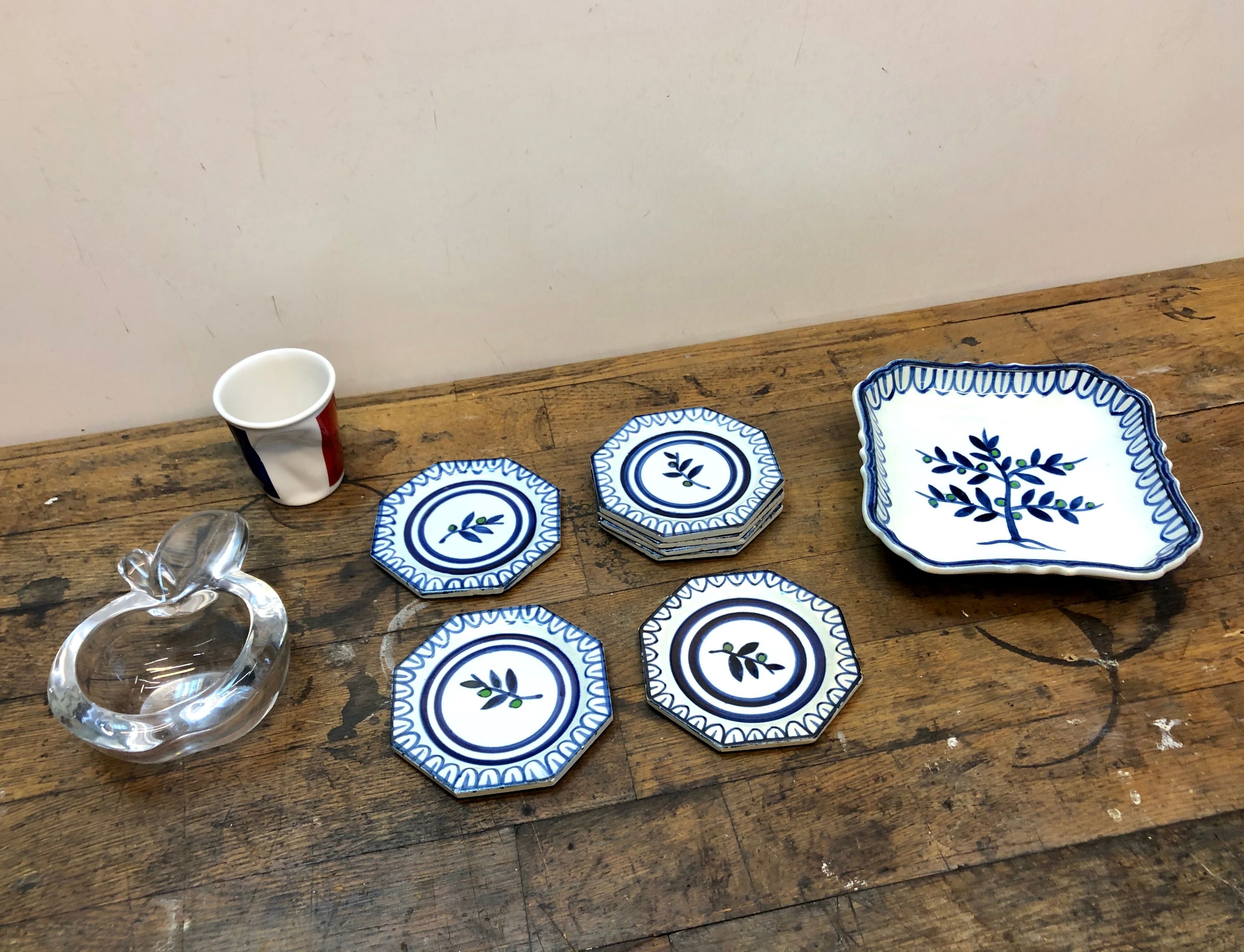 Glass underside and ceramic ramekin Gien France 60s