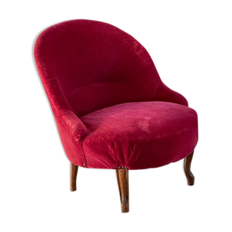 Fauteuil crapaud ancien en velours vintage