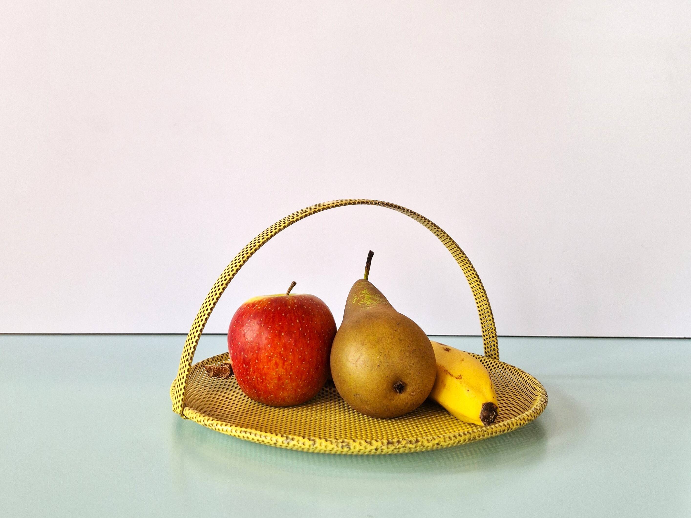 Yellow perforated metal bonbonniere by Mathieu Matégot, France 1950's