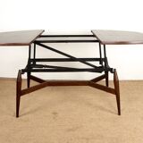 Danish high and low table in teak and brown lacquered wood, Smørrebrø model