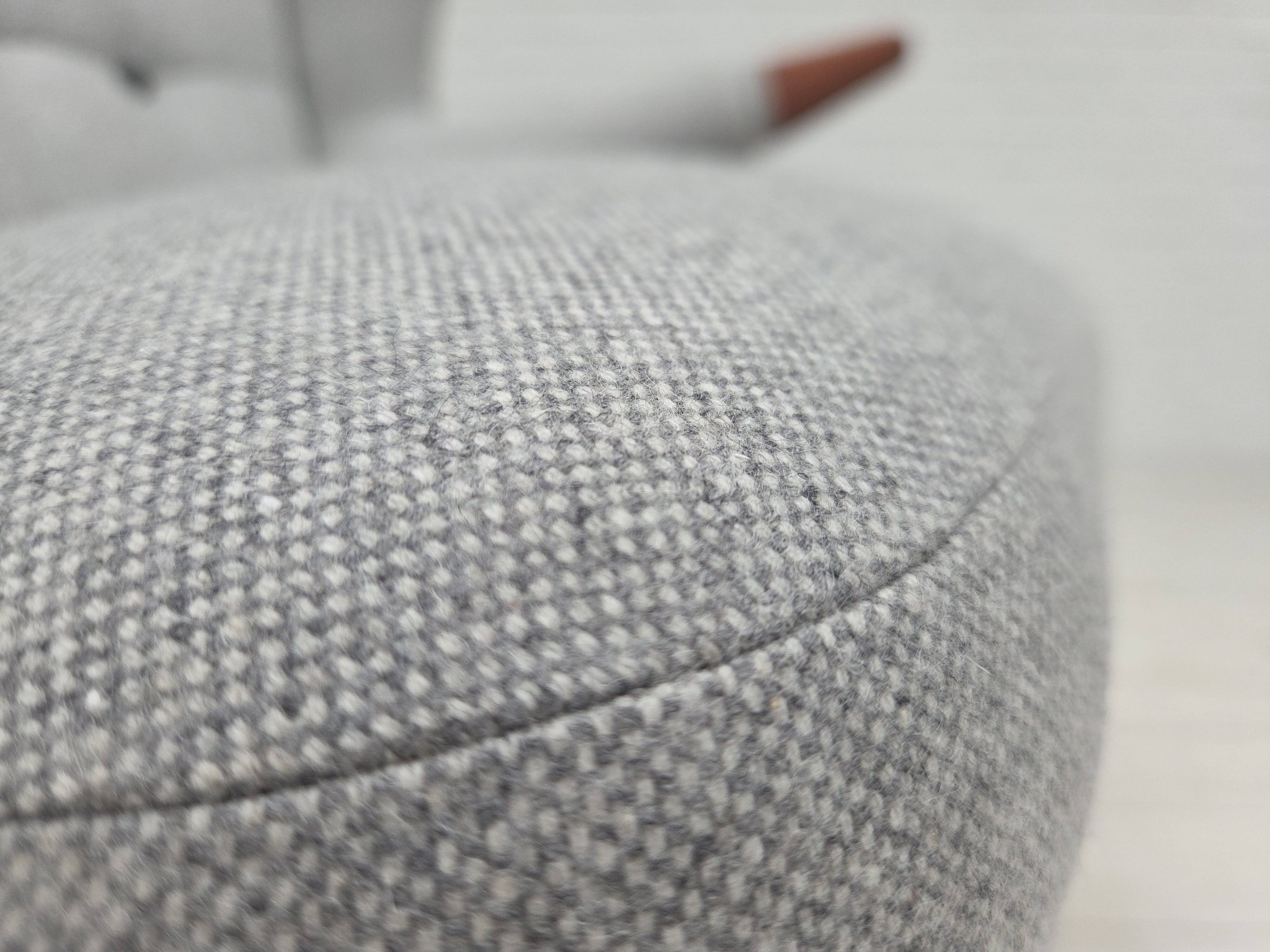 1960s, Danish "Teddy chair" with stool, reupholstered, wool, teak wood.