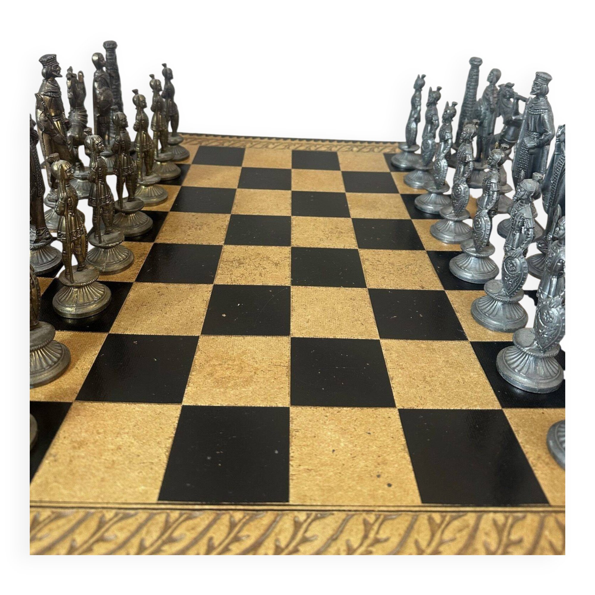 Leather and metal chess set