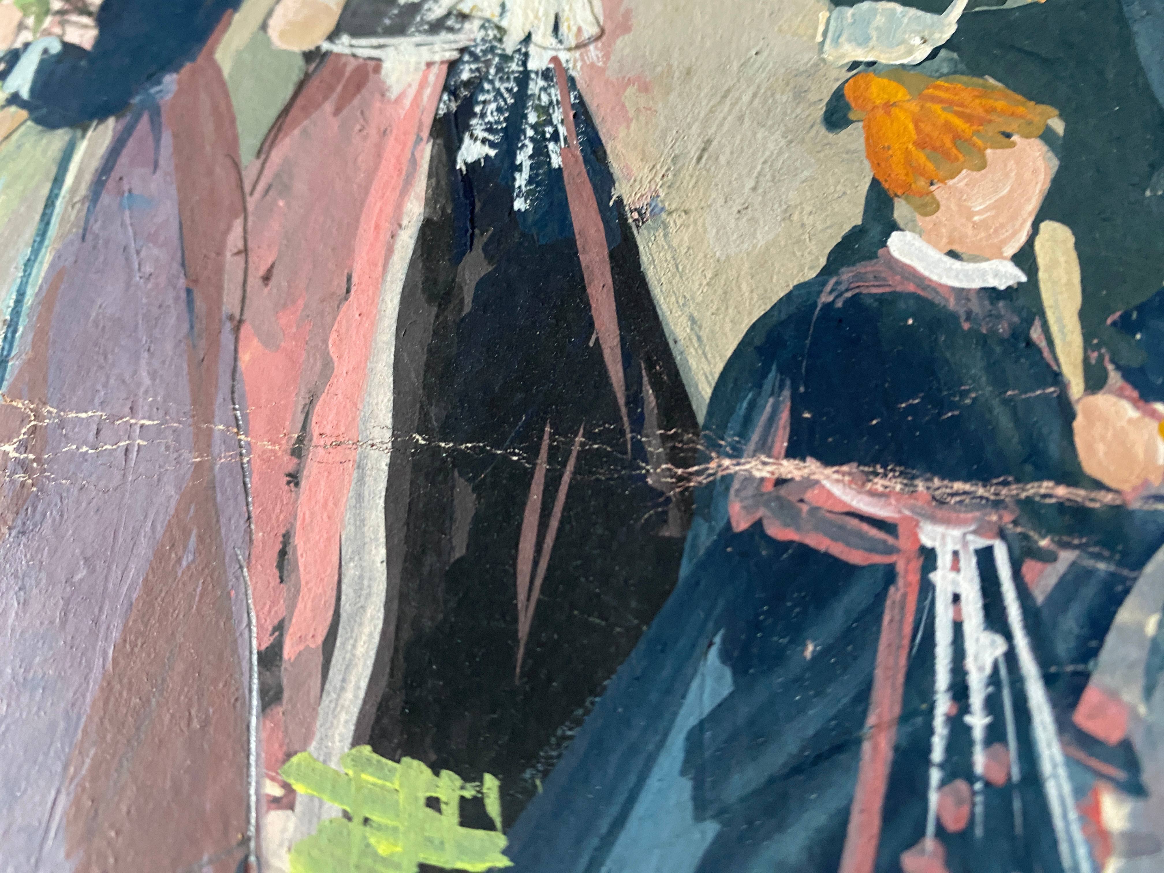 Painting "Fête alsacienne" original gouache 1928 coll. J.F. Devalliere