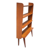 Wood bookcase shelf, wooden shelf on compass legs, storage unit, decoration
