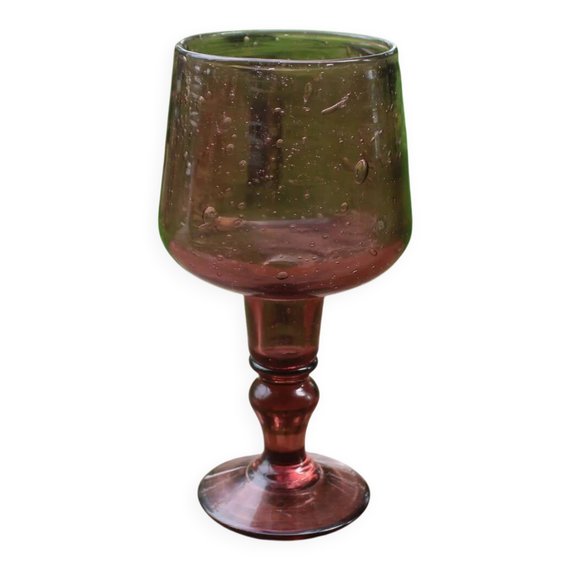 Large amethyst bubble glass candle holder on a stand – H27 cm
