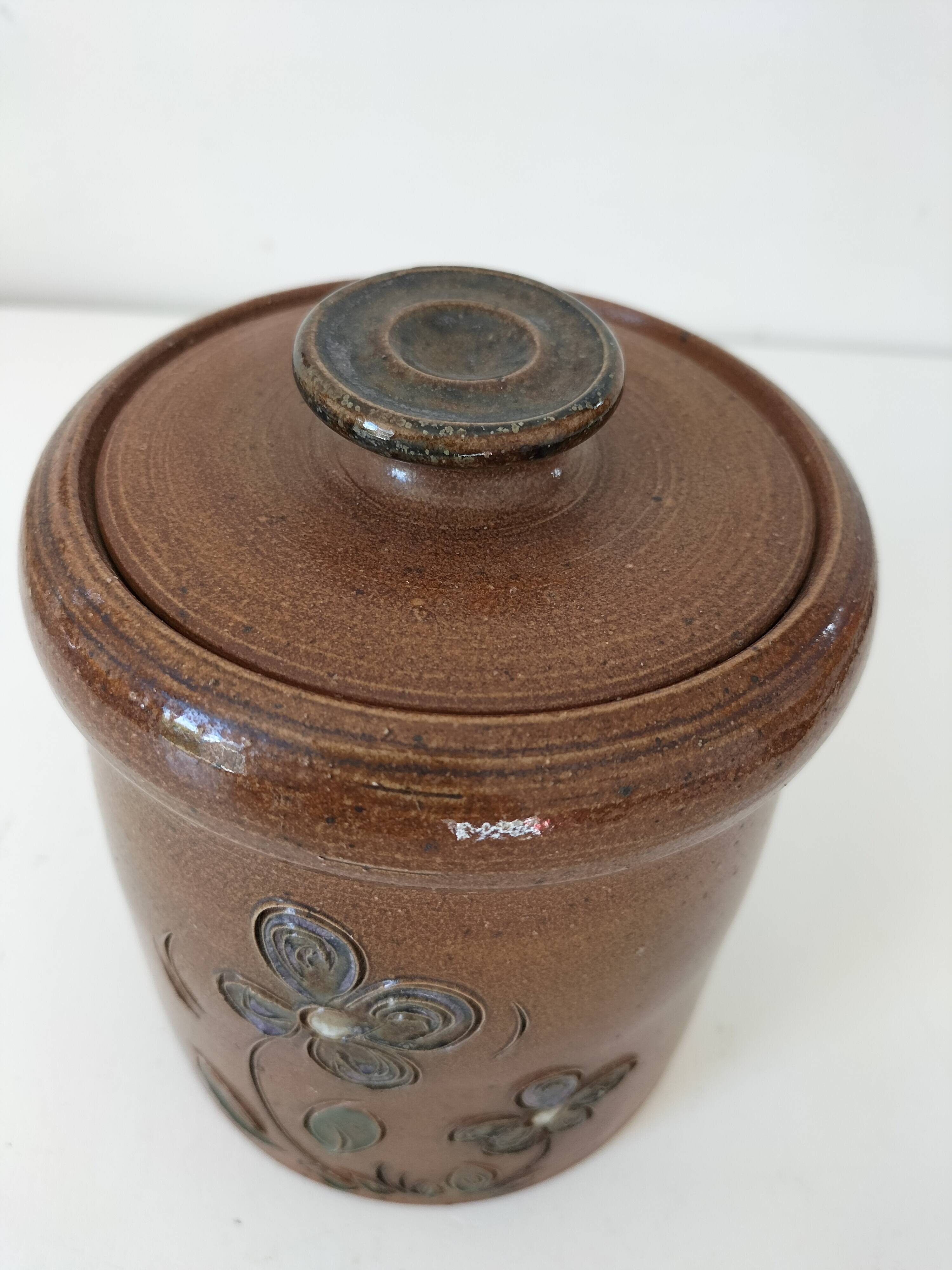 Vintage tea pot in brown flowered stoneware – La Poterie des Mottes – Saint-Amand