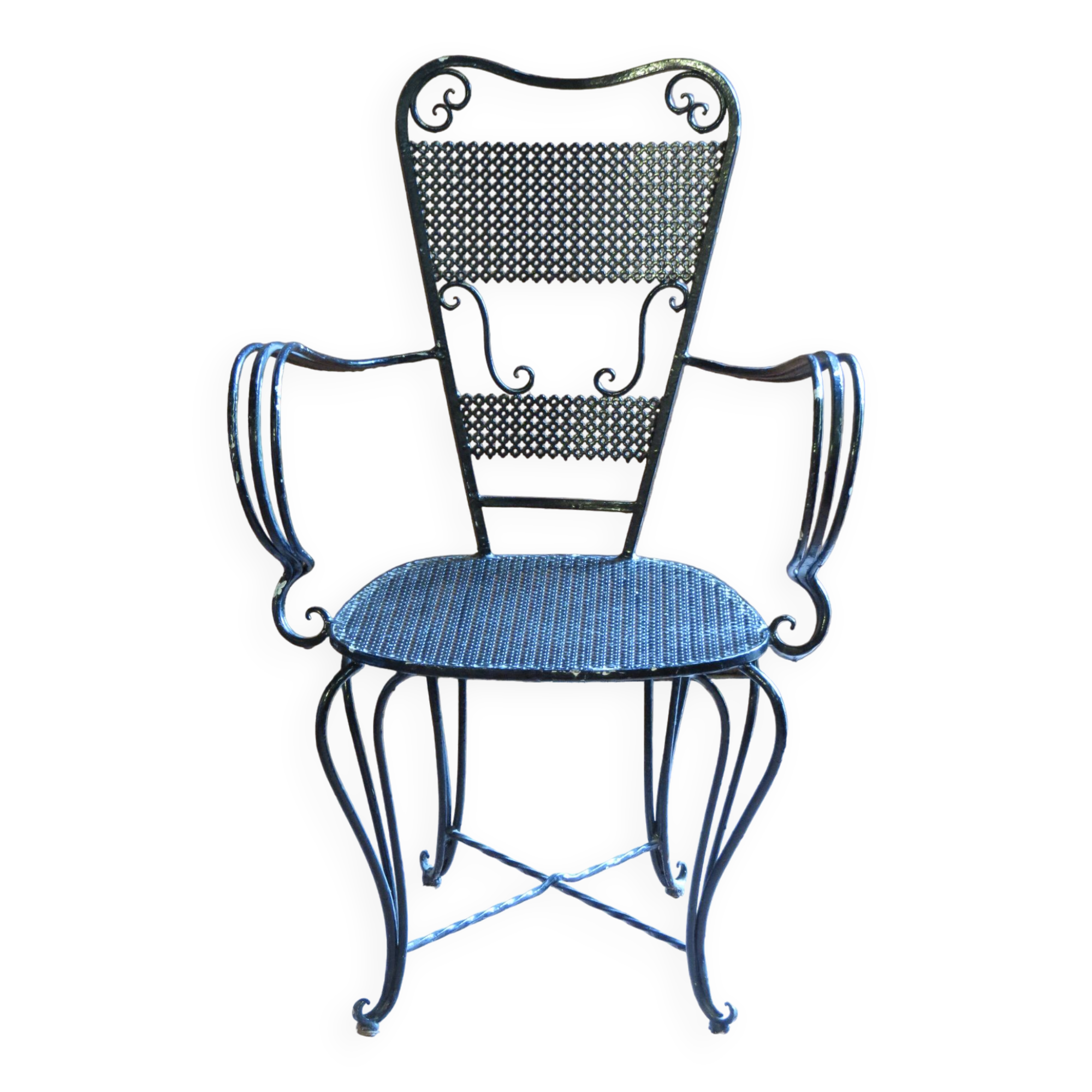 Black lacquered 1900 style wrought iron armchair