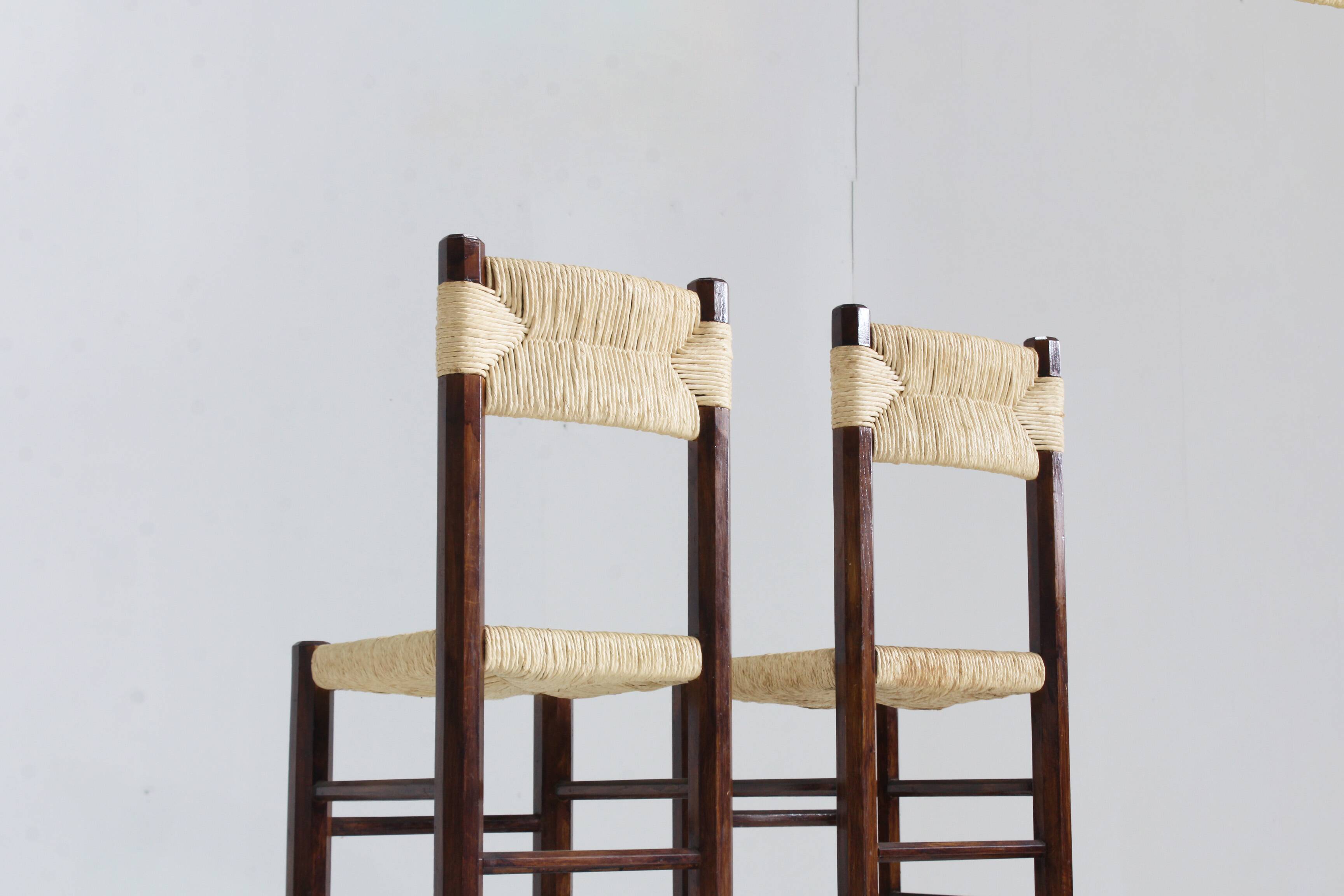 Vintage woven rush and wood bar stools , set of 2