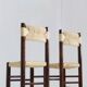 Vintage woven rush and wood bar stools , set of 2