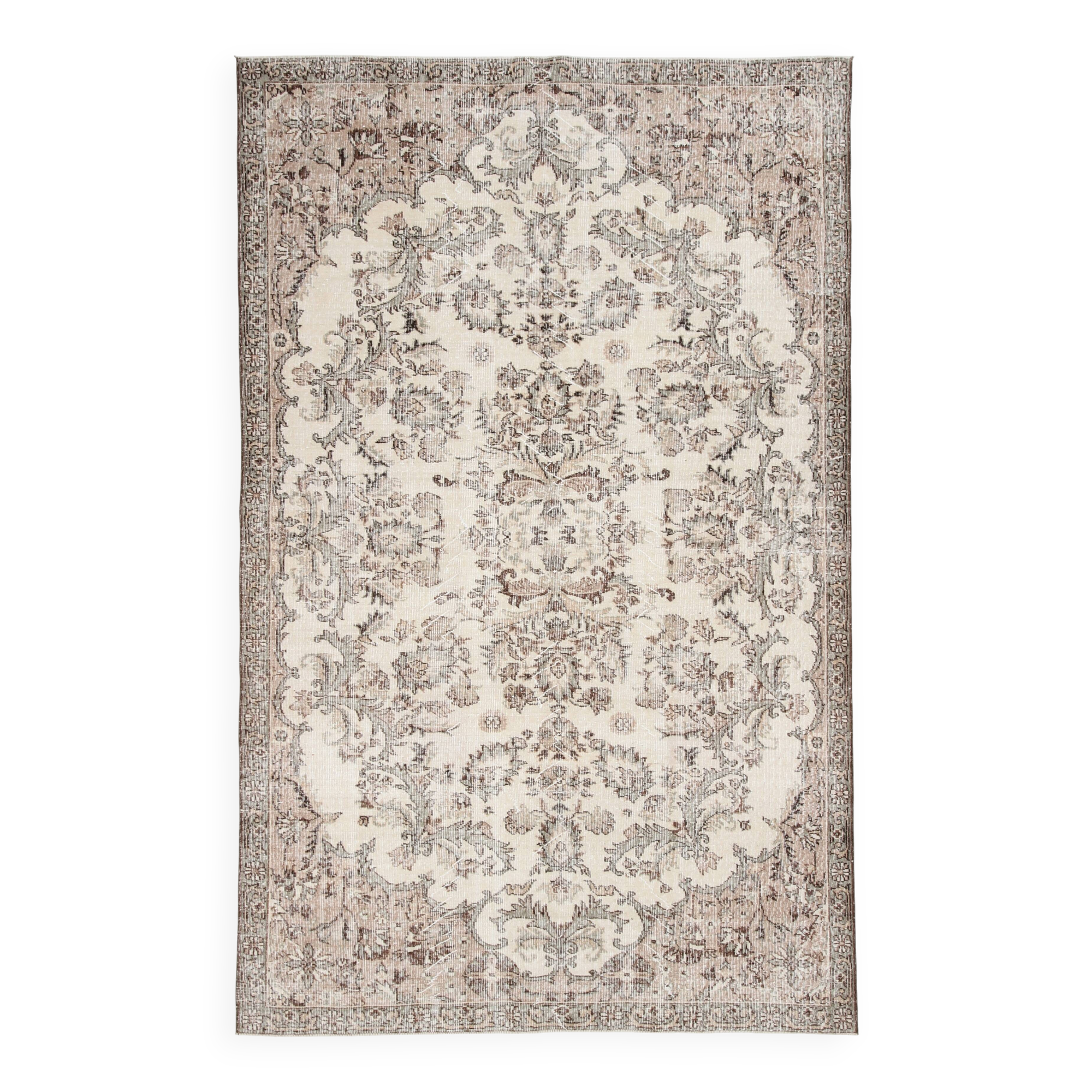 7x10 Vintage Faded Beige & Grey Anatolian Flatweave Vintage Area Rug