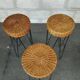 Vintage rattan and metal bar and its stools.