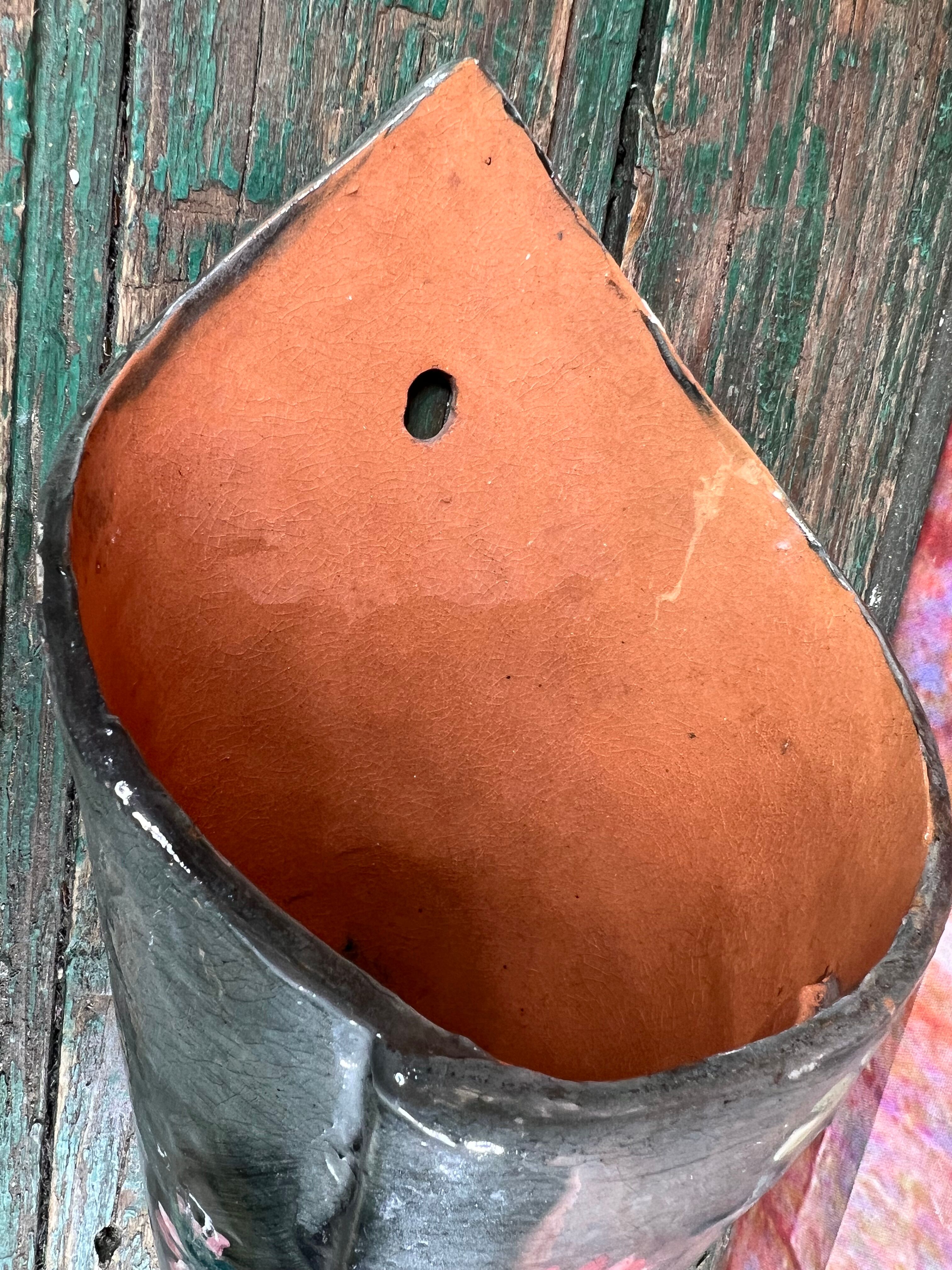 Bouquetière wall vase ceramic cone painted with flowers