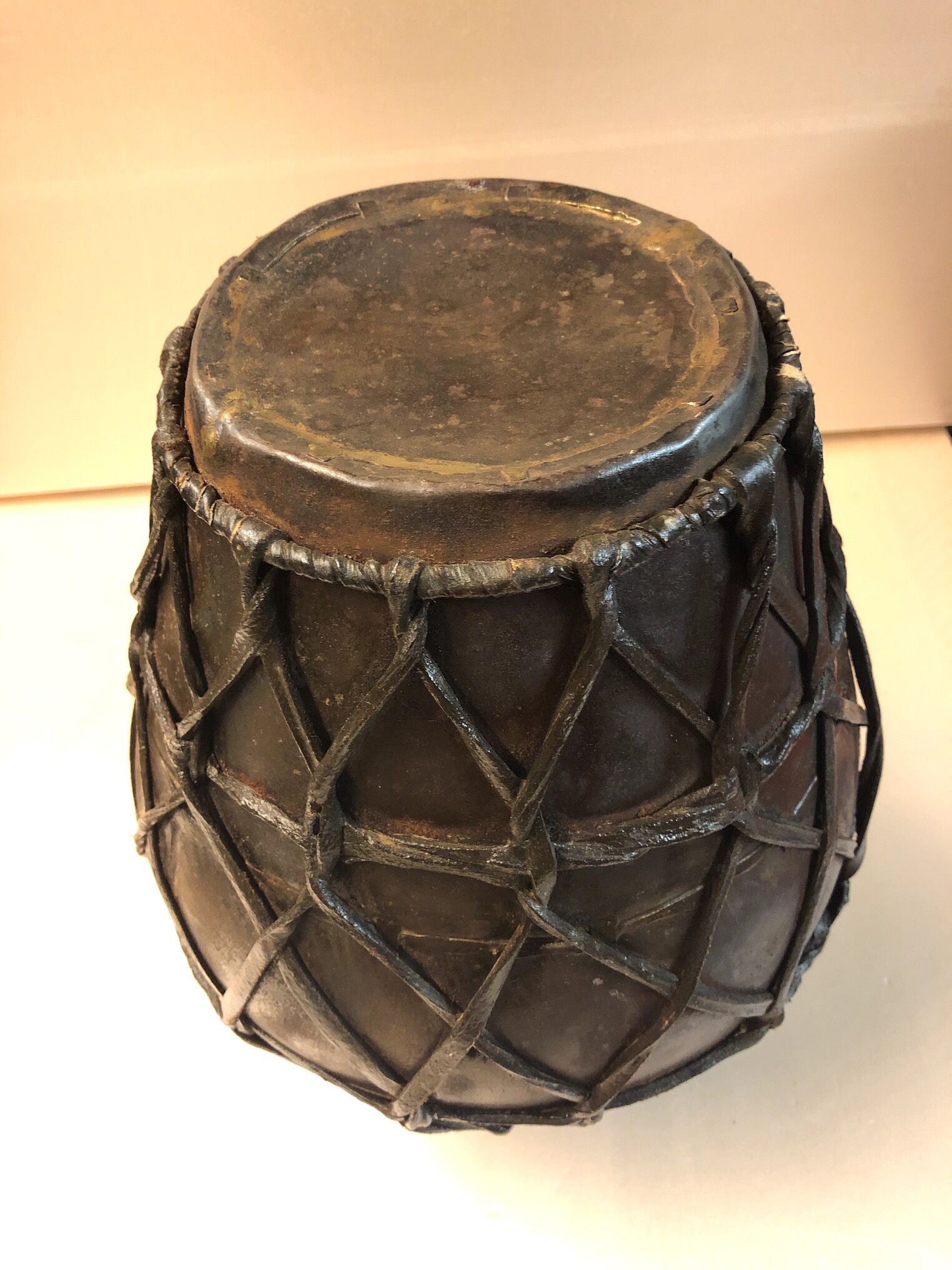 Metal and leather vase