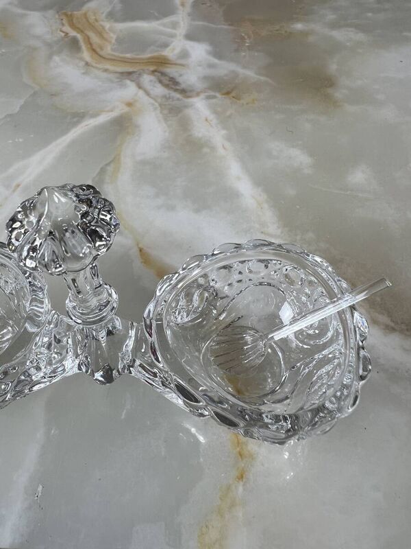 Salière double en cristal de Baccarat, modèle à décor taillé, XXe Siècle