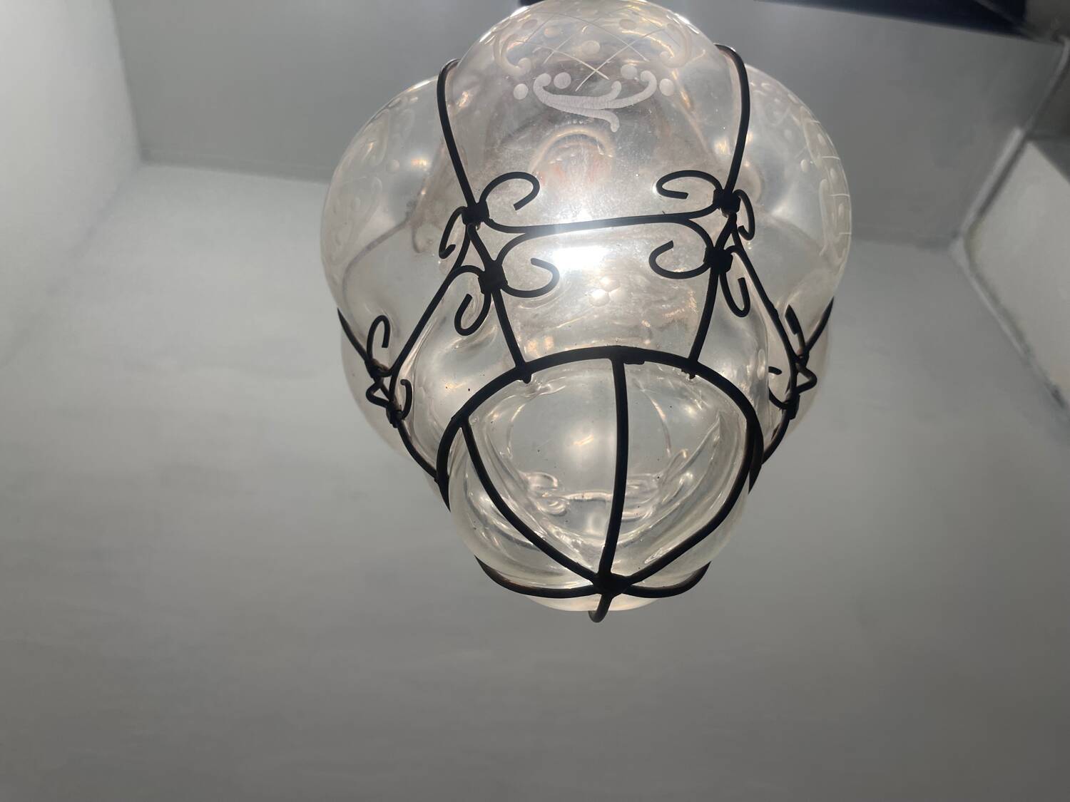 Large Murano Glass Wrought Iron Light Pendant 1950’s