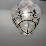 Large Murano Glass Wrought Iron Light Pendant 1950’s