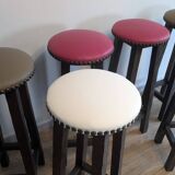 Set of 6 wooden bar stools — bistro style & distressed wood