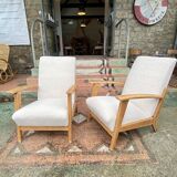 Paire de fauteuils vintage en bouclette beige, 1950