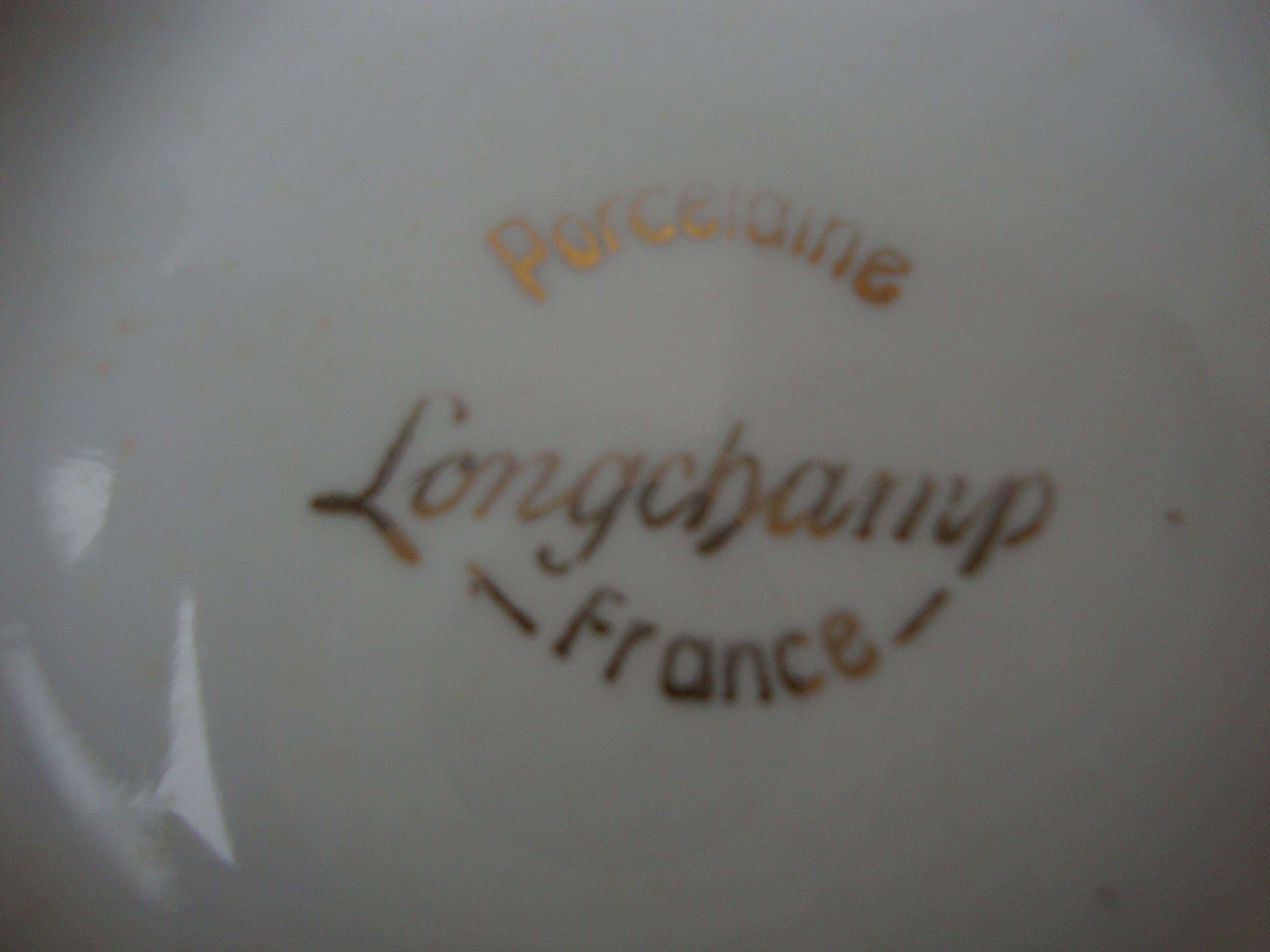 Set of 2 old ribbed white Longchamp porcelain bowls with gold decoration