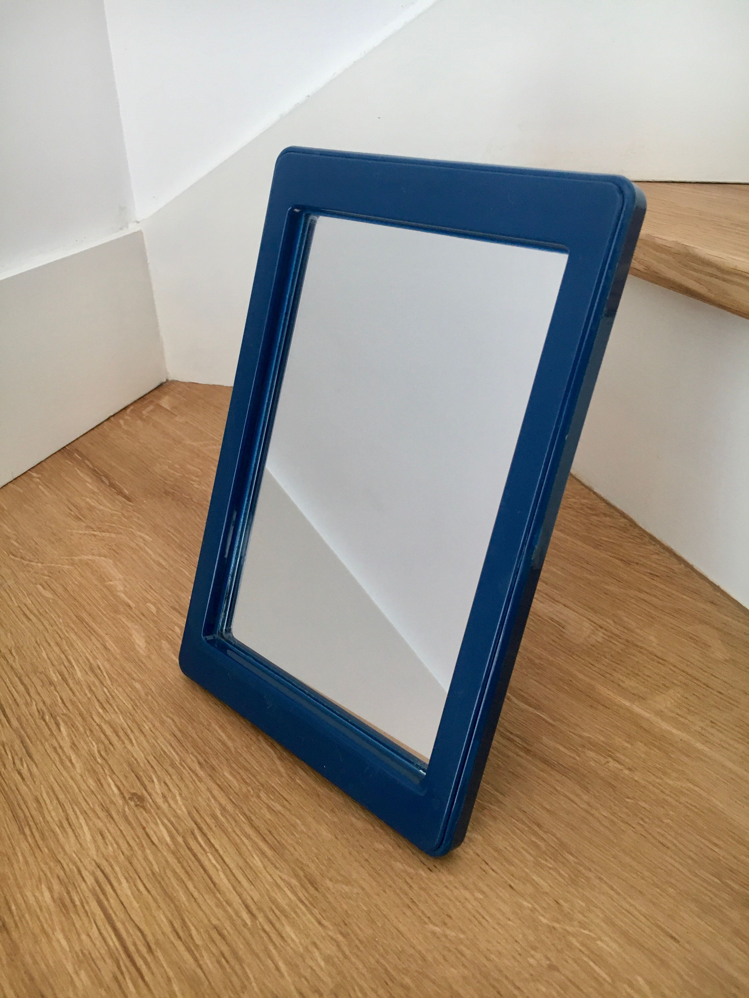 80s hand mirror navy blue frame