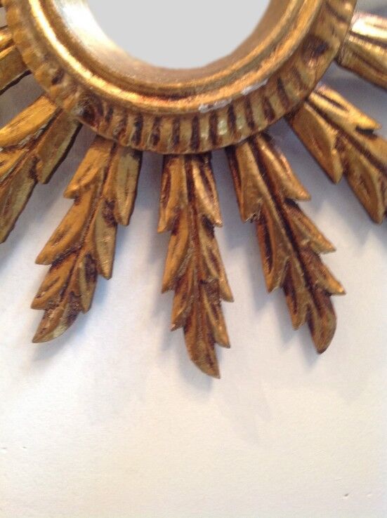 Vintage wooden Golden Sun mirror, 60 years