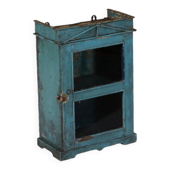 Old blue showcase old teak wood piece and patina of origin india