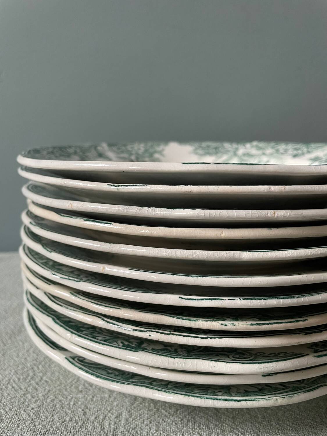 Series of 12 Terre de Fer flat plates in Onnaing earthenware, Sylvia model