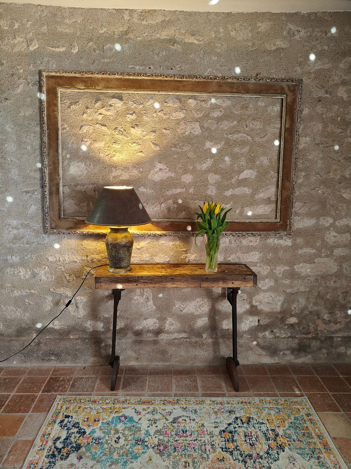 Oak and cast iron console, unique piece.