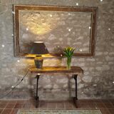 Oak and cast iron console, unique piece.