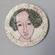 Handmade ceramic wall hanging portrait enameled medallion