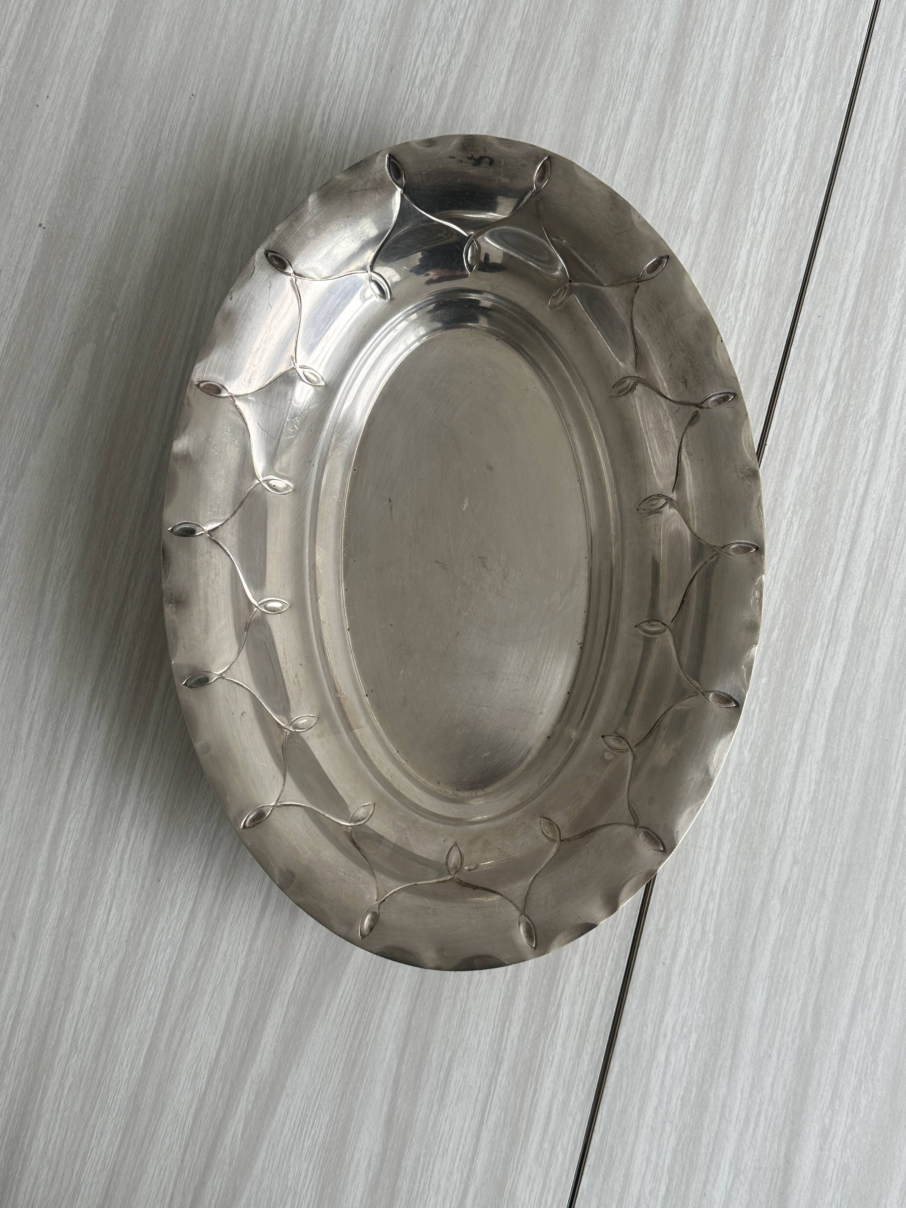 Antique hollow silver-plated metal dish