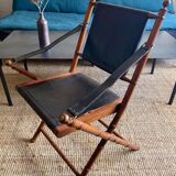 Safari armchair in wood and leather