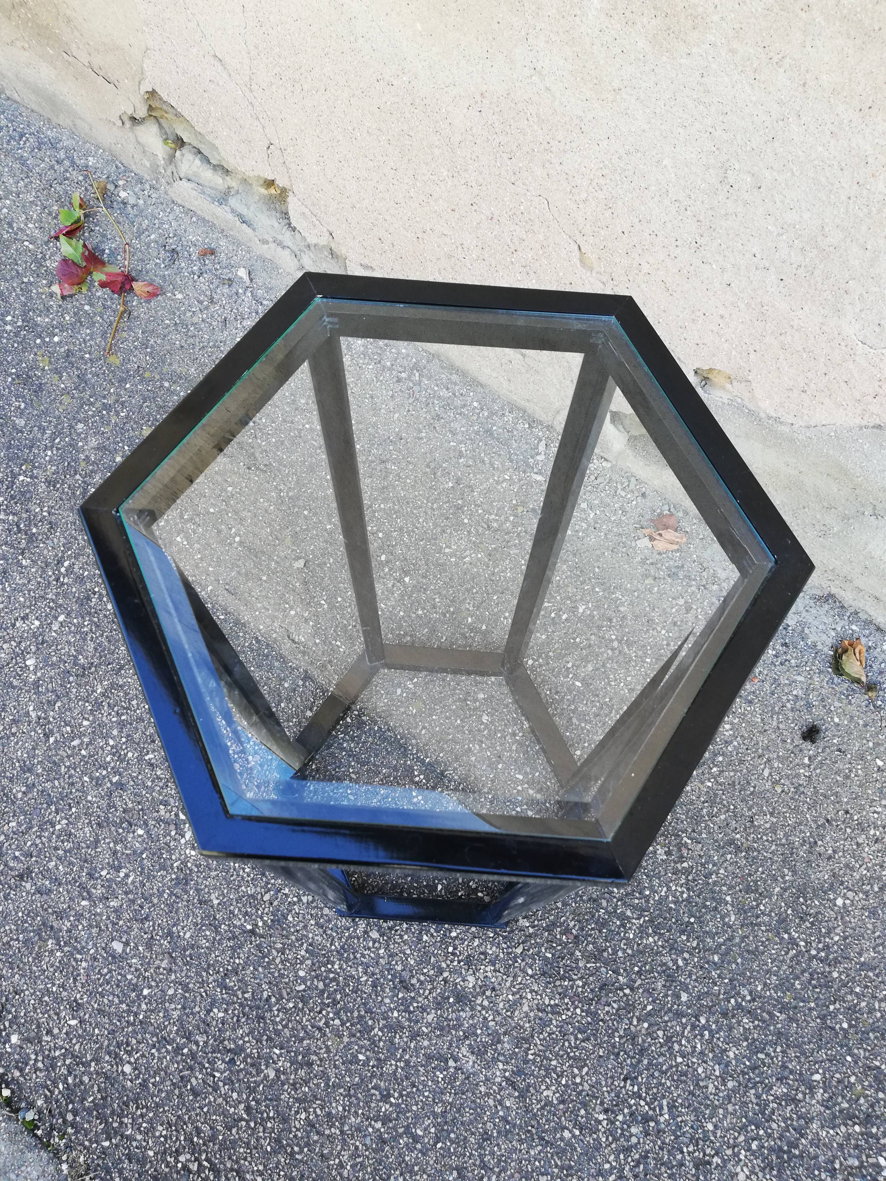 Vintage pedestal table wood and glass
