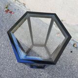 Vintage pedestal table wood and glass