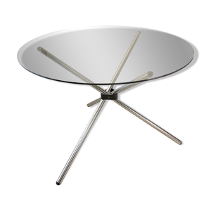Table ronde tripode en verre fumé