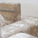 Beige chenille sectional sofa, 3 pieces, 1970s