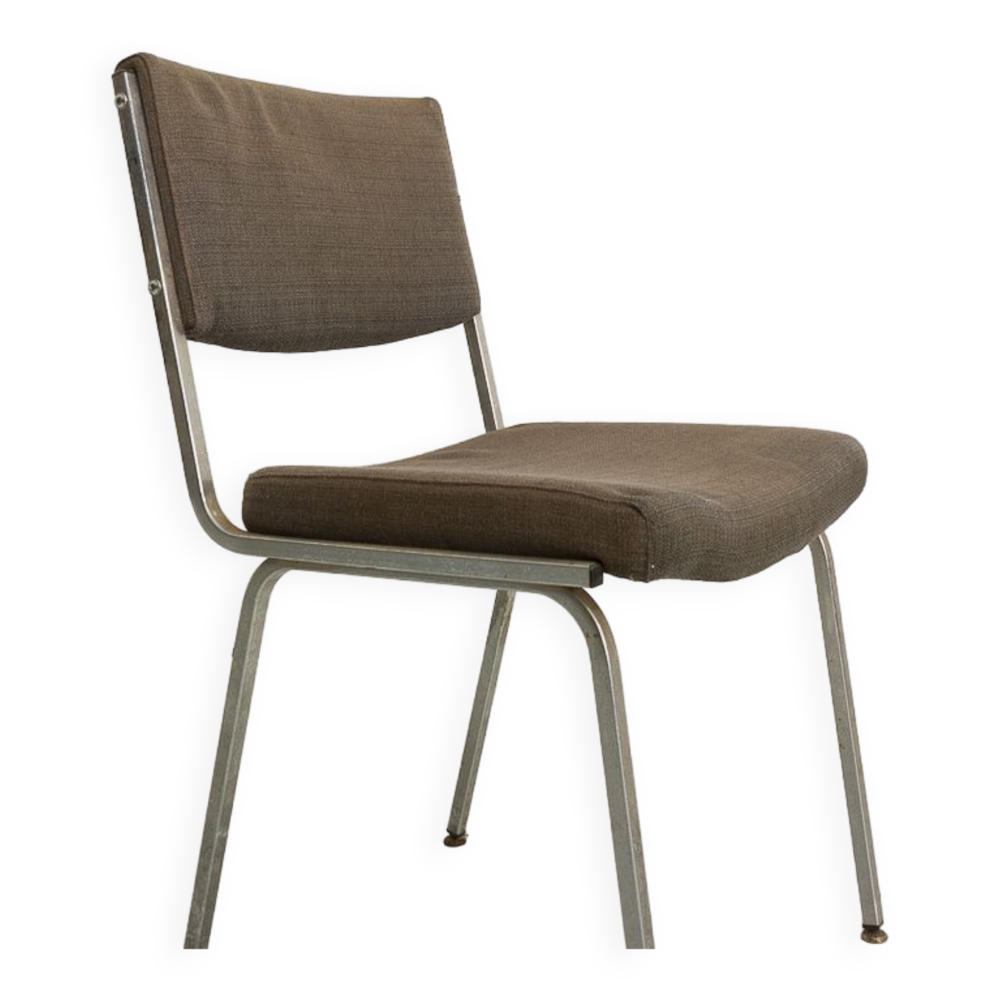 Office chair in chromed steel and grey fabric