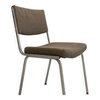 Office chair in chromed steel and grey fabric