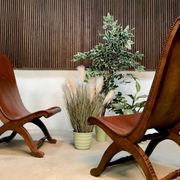 Set of 2 Spanish high-back leather slipper chairs by Pierre Lottier, 1950s