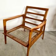 Lot armchairs and sofa 60 years Scandinavian design in vintage blond teak