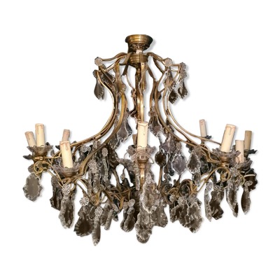 Lustre en bronze doré et cristal de la Maison Lucien Gau
