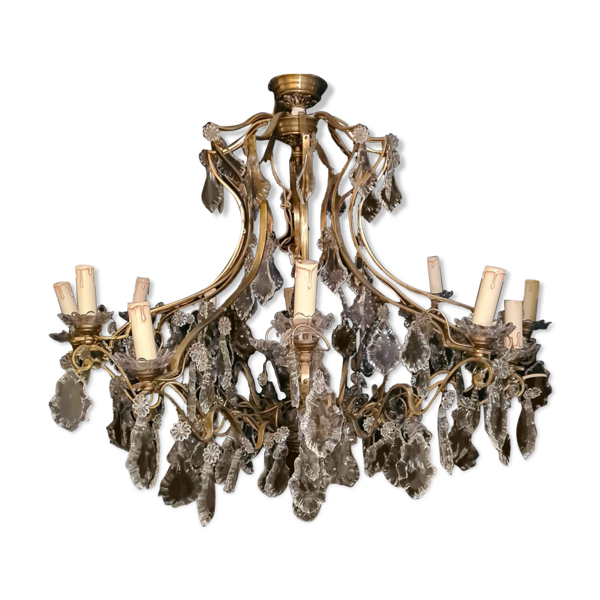 Lustre en bronze doré et cristal de la Maison Lucien Gau — Beyit