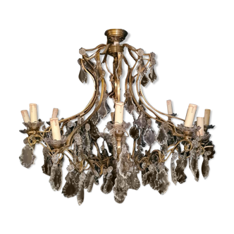 House Lucien Gau's gilded bronze and crystal chandelier