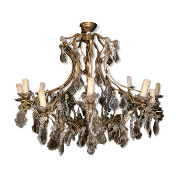 House Lucien Gau's gilded bronze and crystal chandelier
