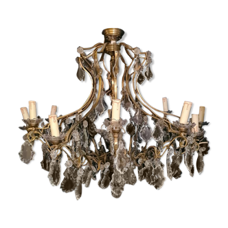 Lustre en bronze doré et cristal de la Maison Lucien Gau