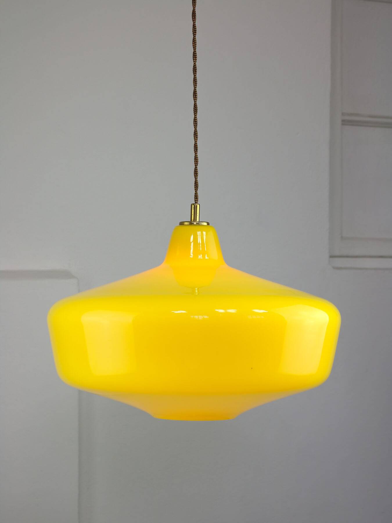 Mid-Century Italian Brass and Yellow Glass Pendant Lamp