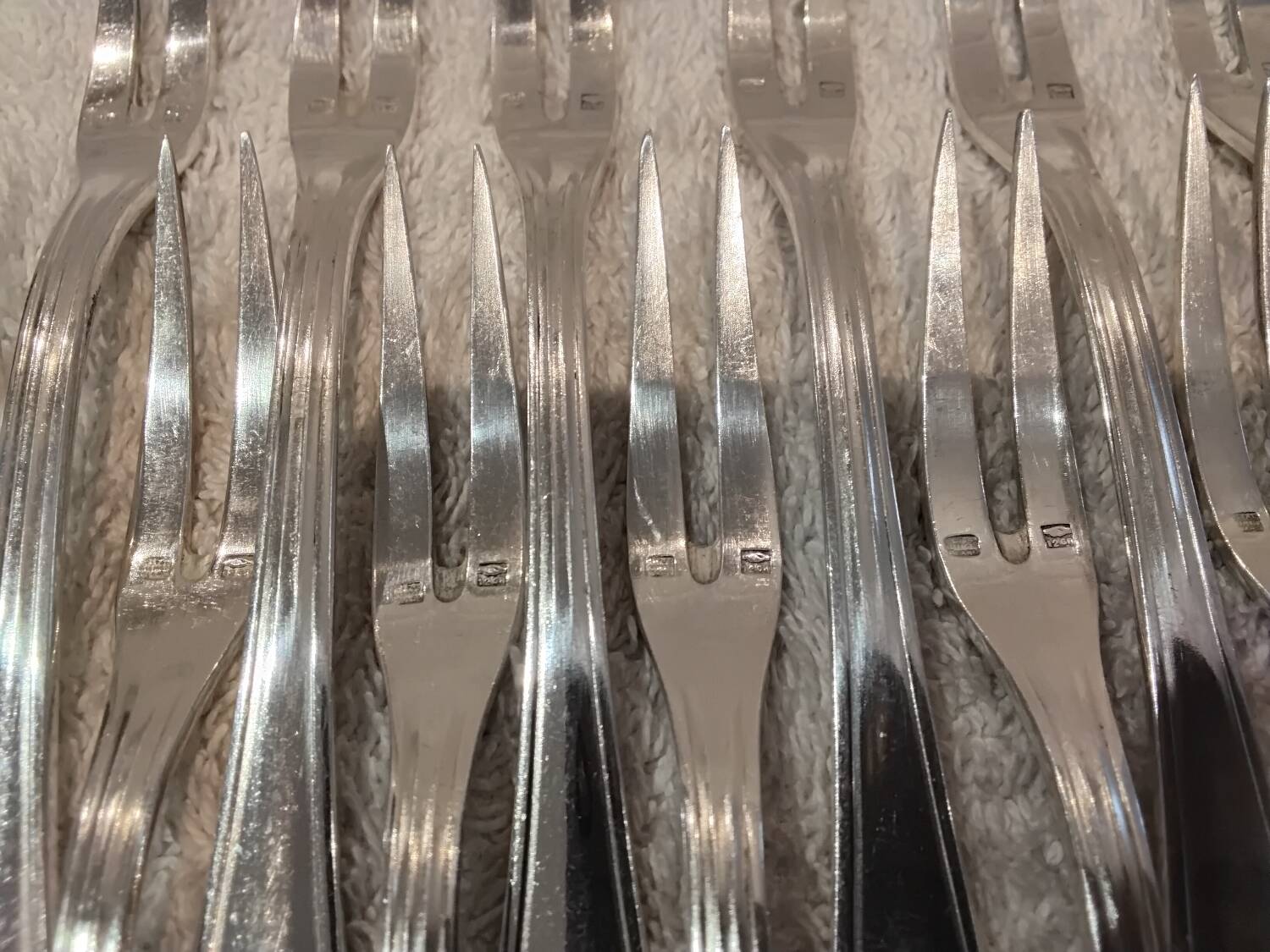 12 silver-plated metal snail forks, SFAM silversmith, Art Deco style