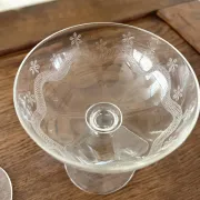 Champagne glasses coupe glasses set of 2 etched floral design crystal